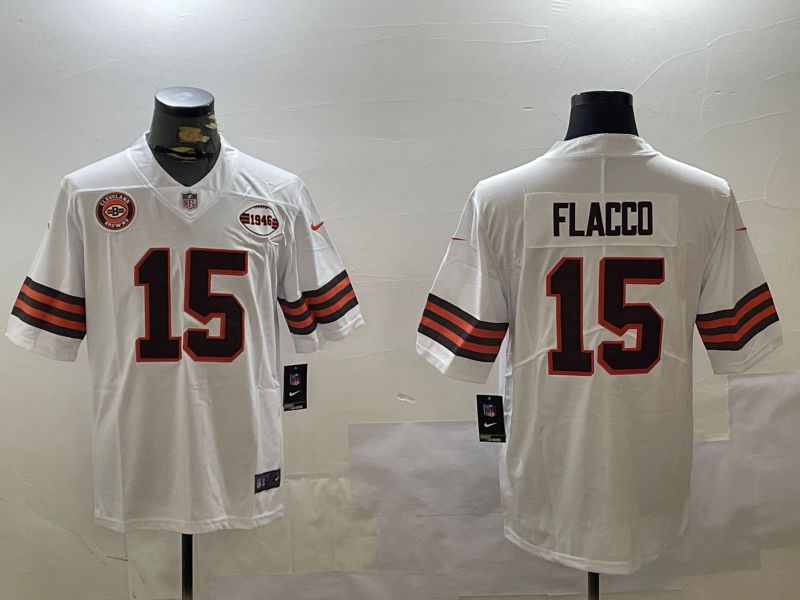 Men Cleveland Browns #15 Flacco White Second generation 2024 Nike Limited NFL Jersey style 4->vancouver canucks->NHL Jersey